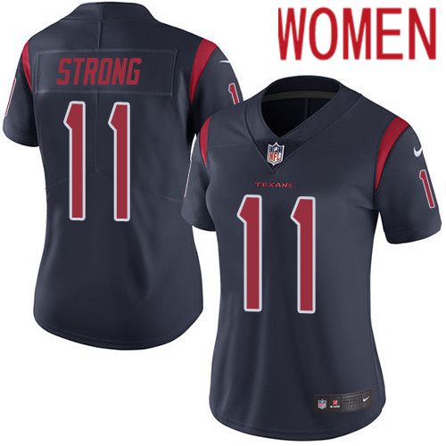 Women Houston Texans 11 Jaelen Strong Navy Blue Nike Rush Vapor Limited NFL Jersey